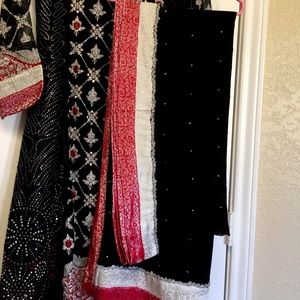 Black embroidered tunic, pants and scarf